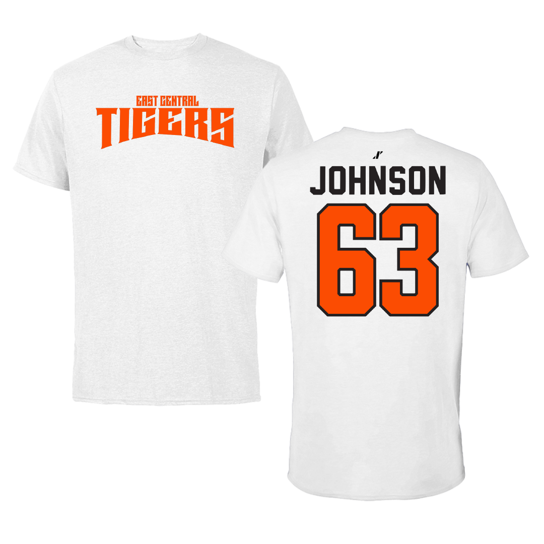 East Central University Football White Classic Performance Tee - #63 Tyson Johnson