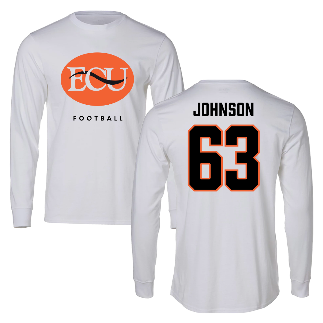 East Central University Football White Long Sleeve  - #63 Tyson Johnson