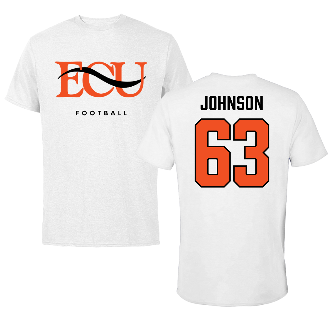 East Central University Football White Tee  - #63 Tyson Johnson