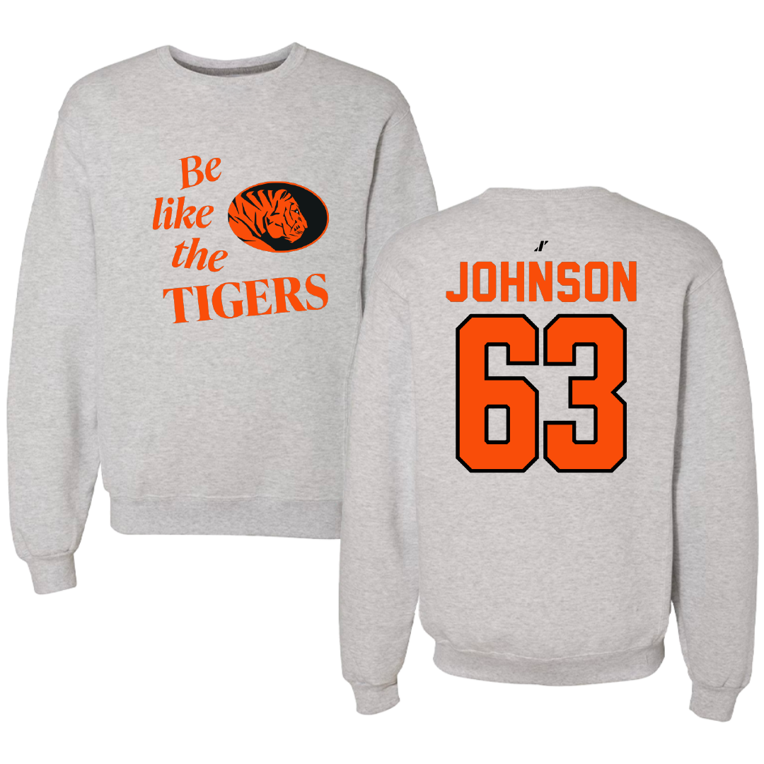 East Central University Football Light Gray Be Like Us Crewneck - #63 Tyson Johnson