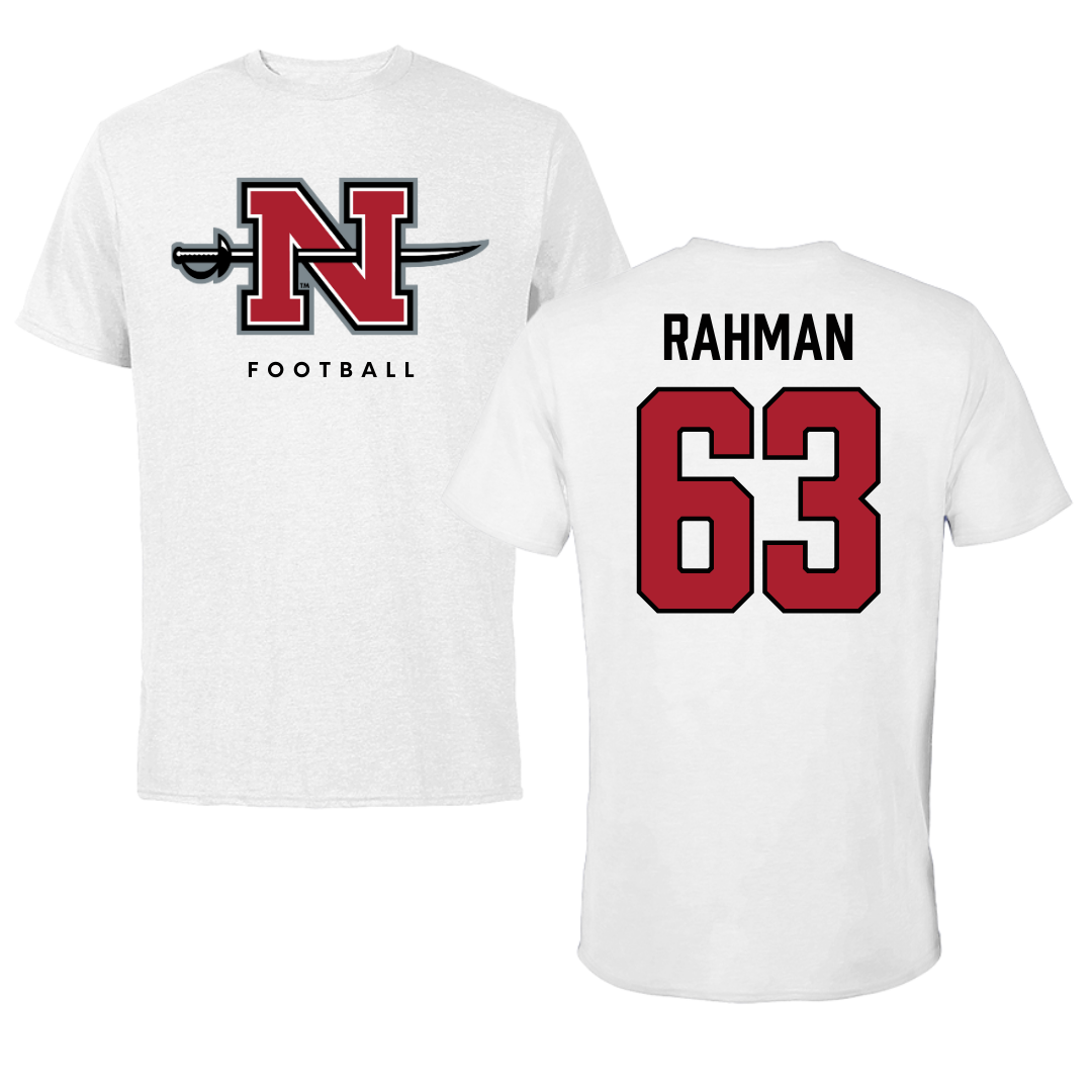 Nicholls State University Football White Tee  - #63 Hamza Rahman