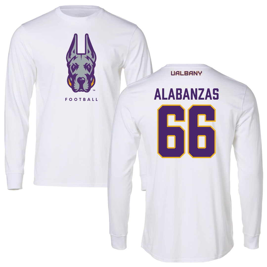University at Albany Football White Long Sleeve  - #66 Christopher Alabanzas