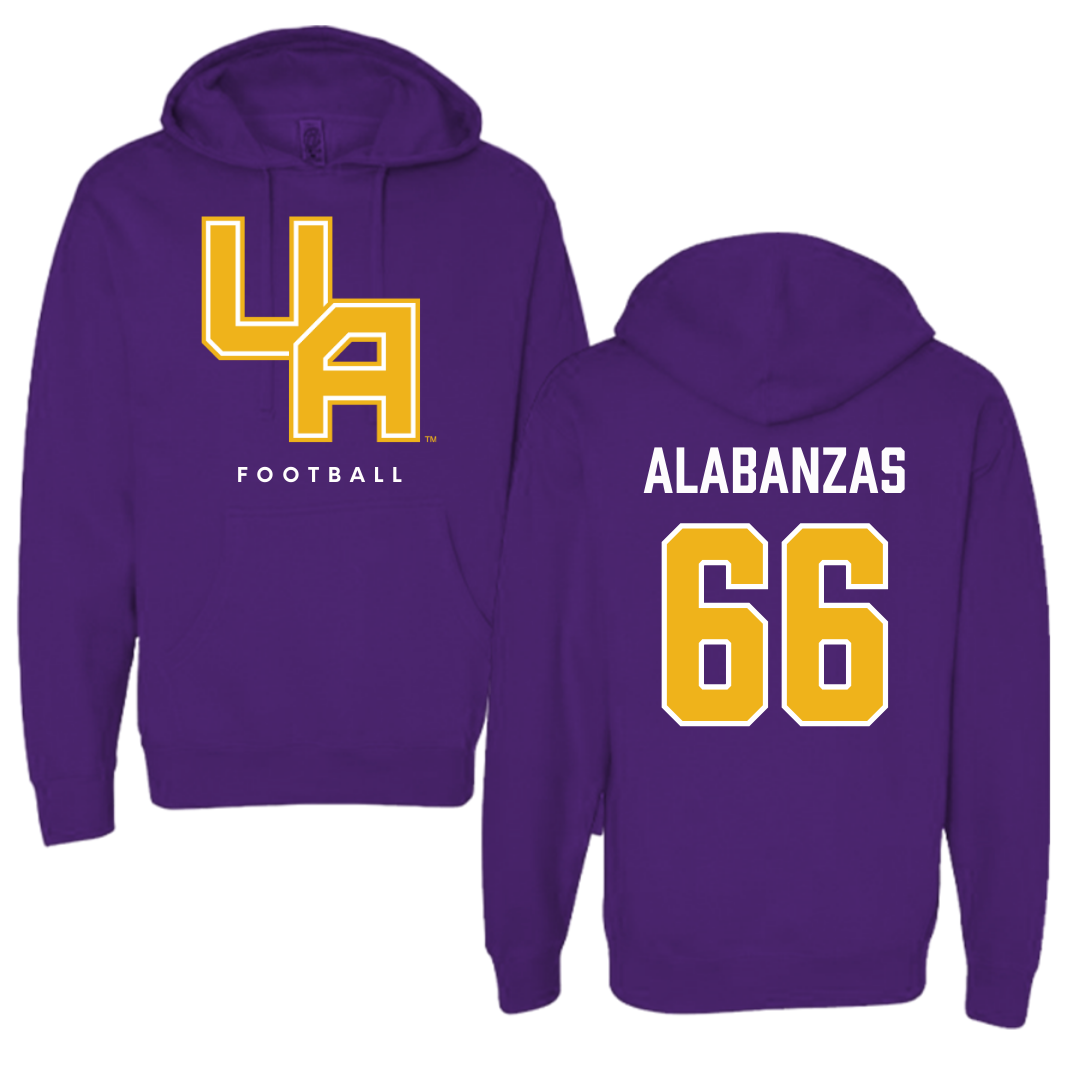 Sudadera con capucha morada de fútbol de la Universidad de Albany - #66 Christopher Alabanzas