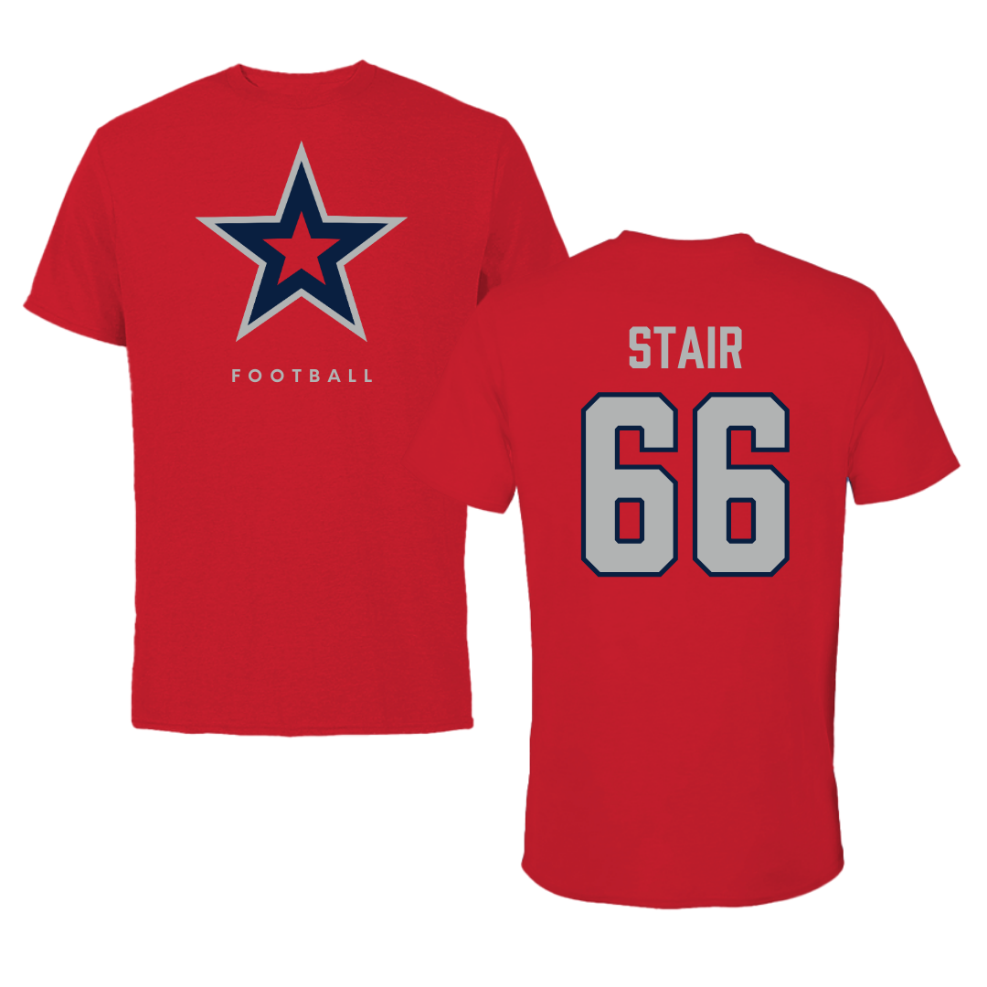 Robert Morris University Football Red Tee  - #66 Aidan Stair