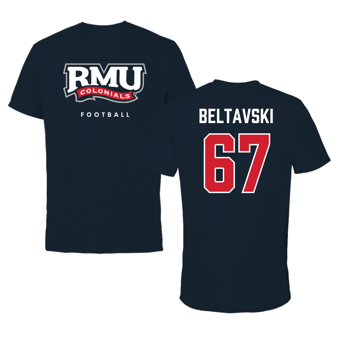 Robert Morris University Football Navy Tee  - #67 Luke Beltavski