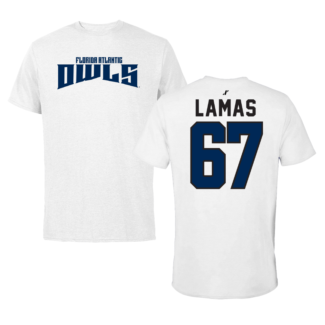 Florida Atlantic University Football White Classic Performance Tee - #67 Andre Lamas