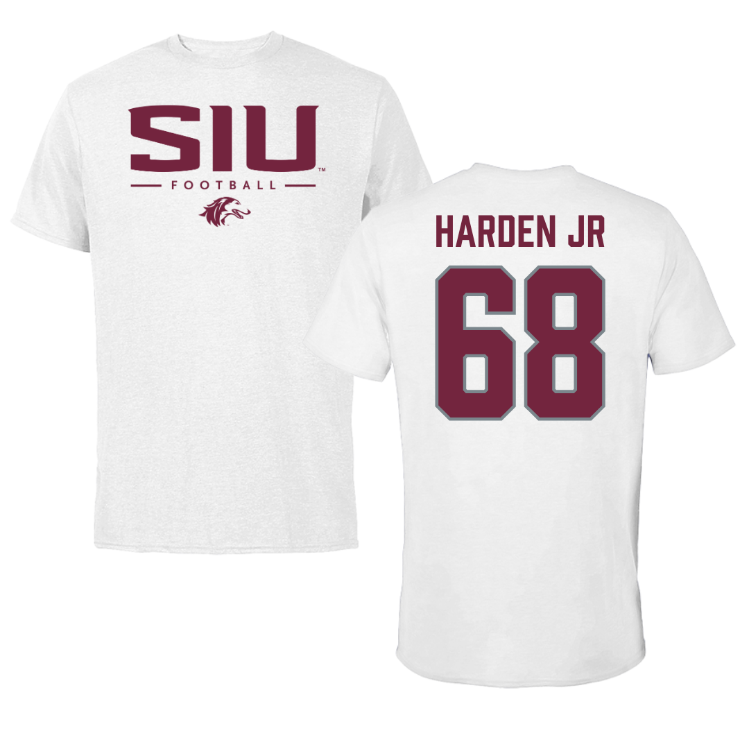 Southern Illinois University at Carbondale Football White Tee  - #68 Derek Harden Jr