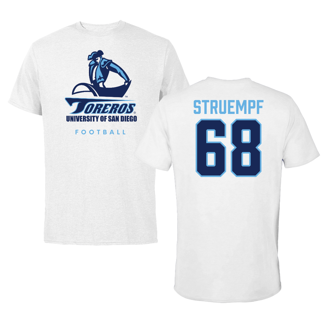 University of San Diego Football White Tee  - #68 Nick Struempf
