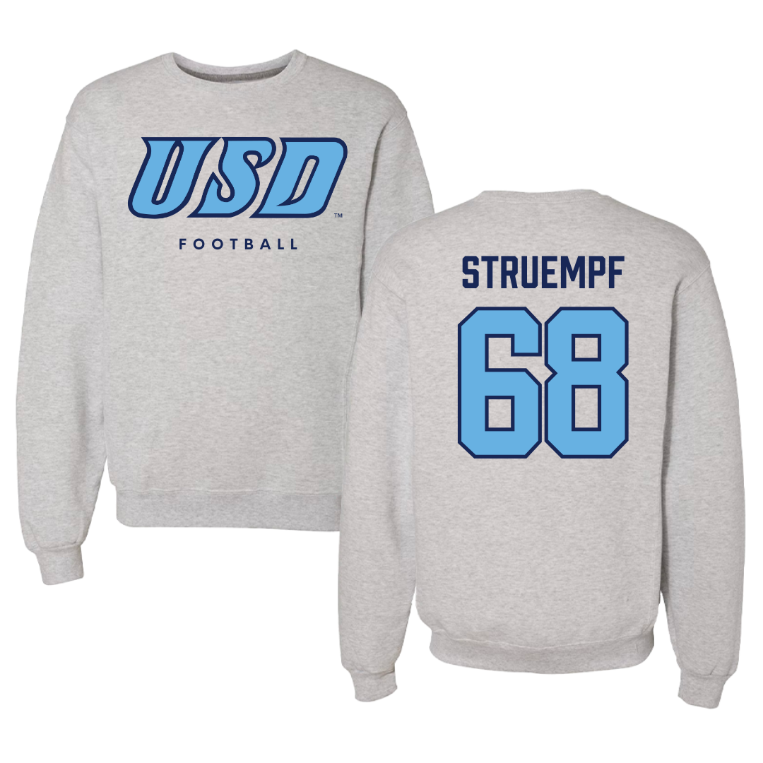 University of San Diego Football Gray Crewneck  - #68 Nick Struempf