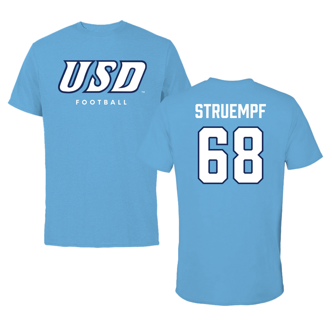 University of San Diego Football Carolina Blue Tee  - #68 Nick Struempf