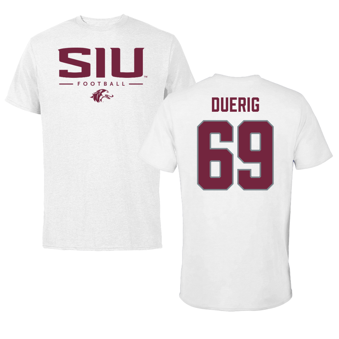Southern Illinois University at Carbondale Football White Tee  - #69 Aidan Duerig