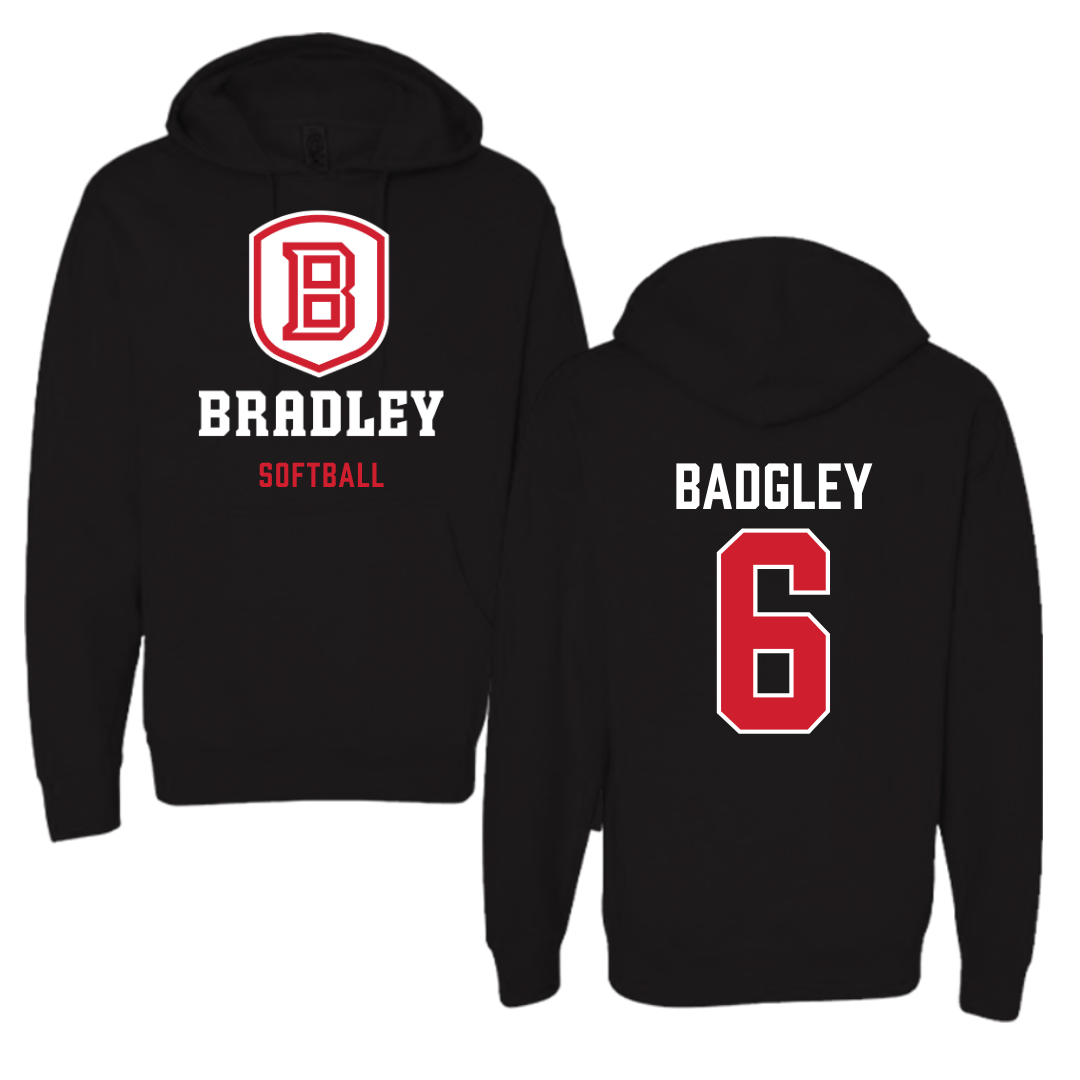 Bradley University Softball Black Hoodie  - #6 Abbott Badgley