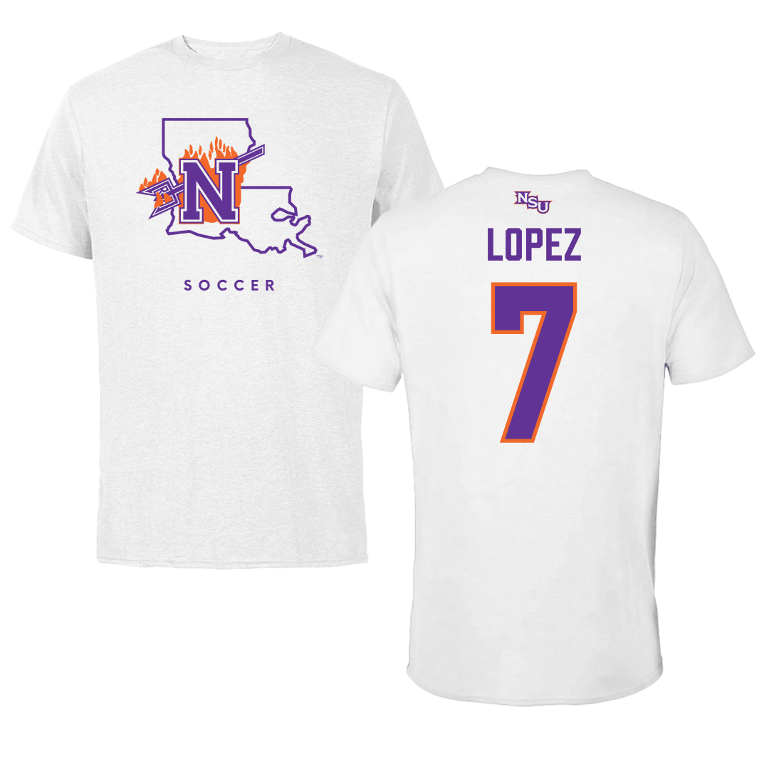 Northwestern State University Soccer White Tee  - #7 Sabrina Lopez