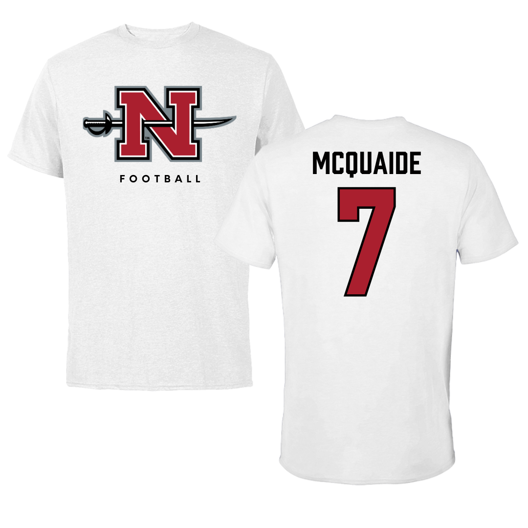 Nicholls State University Football White Tee  - #7 Pat McQuaide