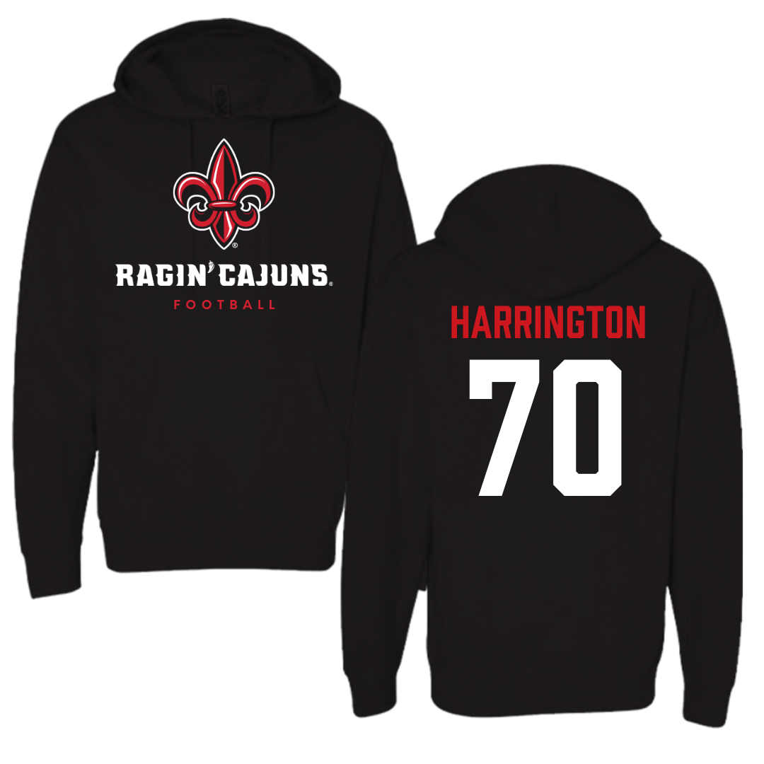 University of Louisiana at Lafayette Football Black Hoodie  - #70 Jax Harrington