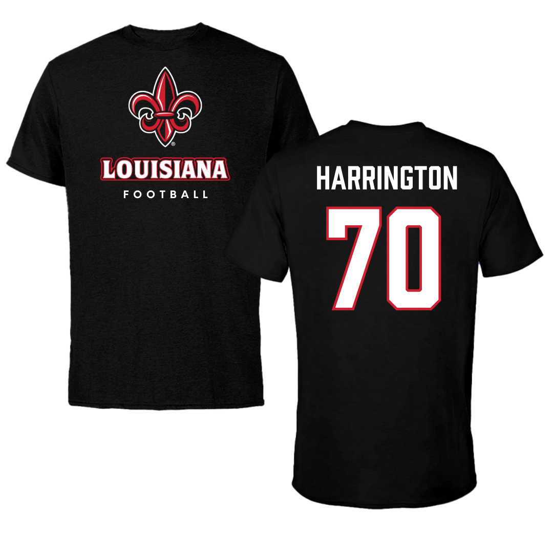 University of Louisiana at Lafayette Football Black Tee  - #70 Jax Harrington