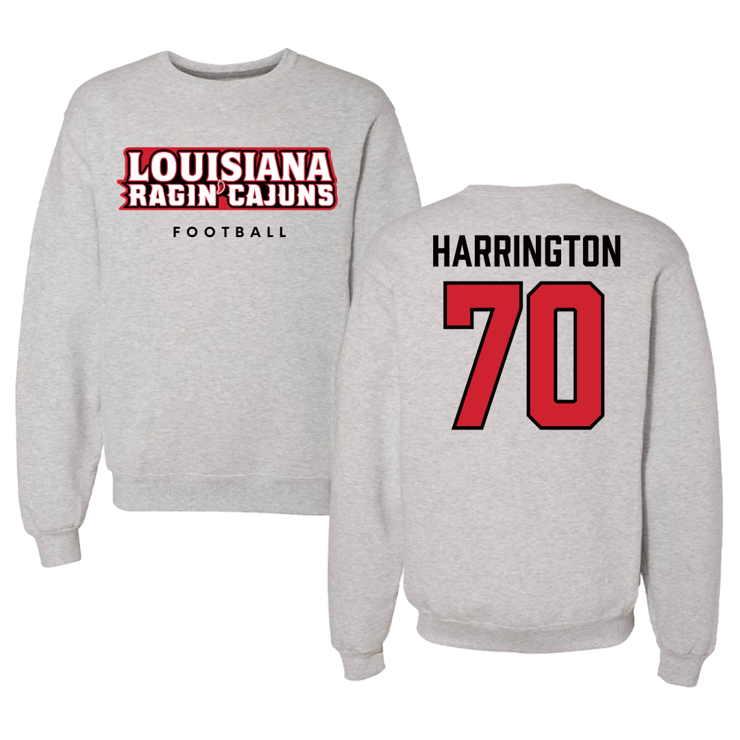 University of Louisiana at Lafayette Football Gray Crewneck  - #70 Jax Harrington