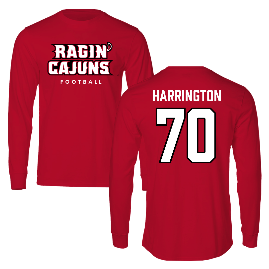 University of Louisiana at Lafayette Football Red Long Sleeve  - #70 Jax Harrington