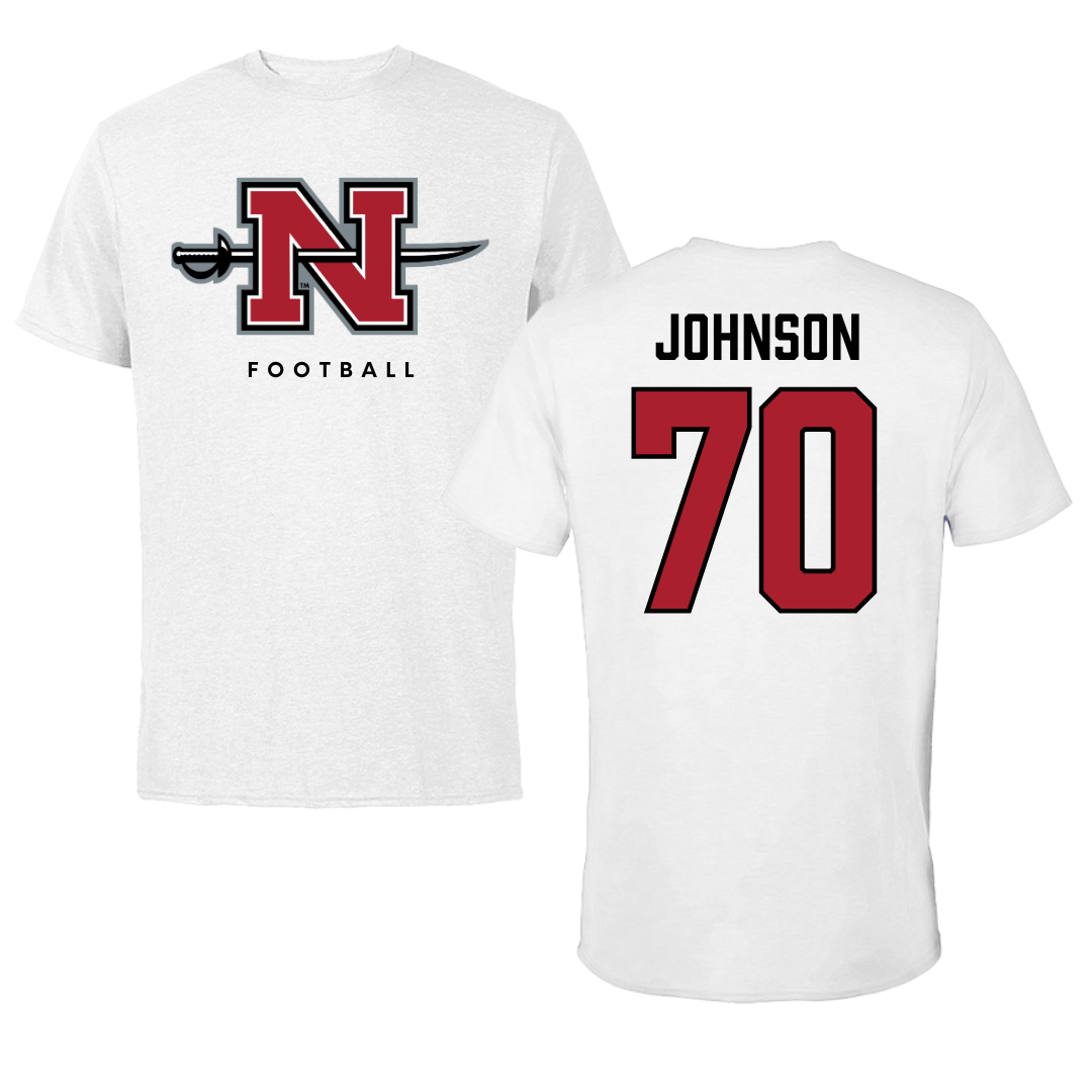 Nicholls State University Football White Tee  - #70 Jacob Johnson