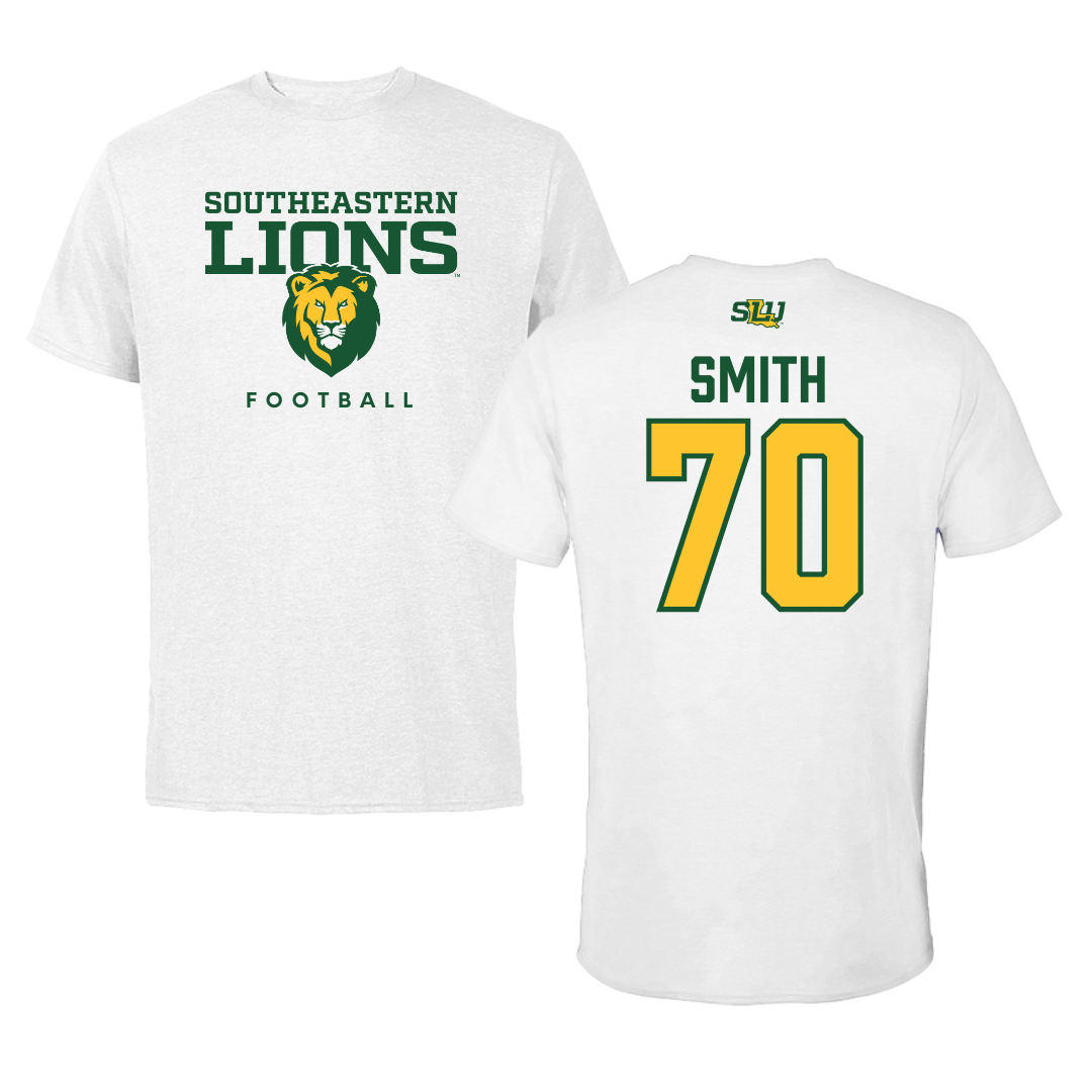 Southeastern Louisiana University Football White Tee  - #70 Nicholas Smith