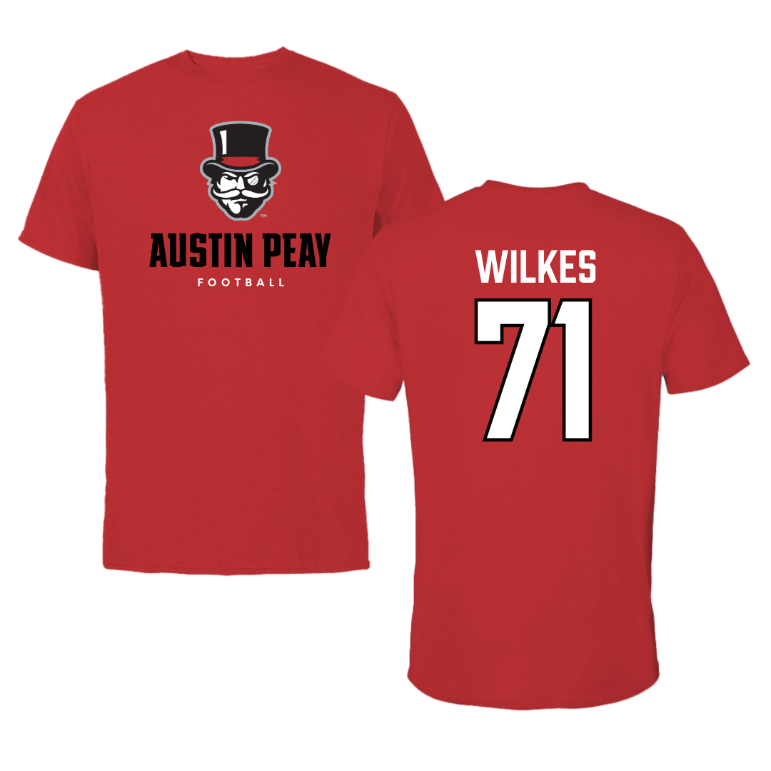 Austin Peay State University Football Red Mascot Tee - #71 Harrison Wilkes