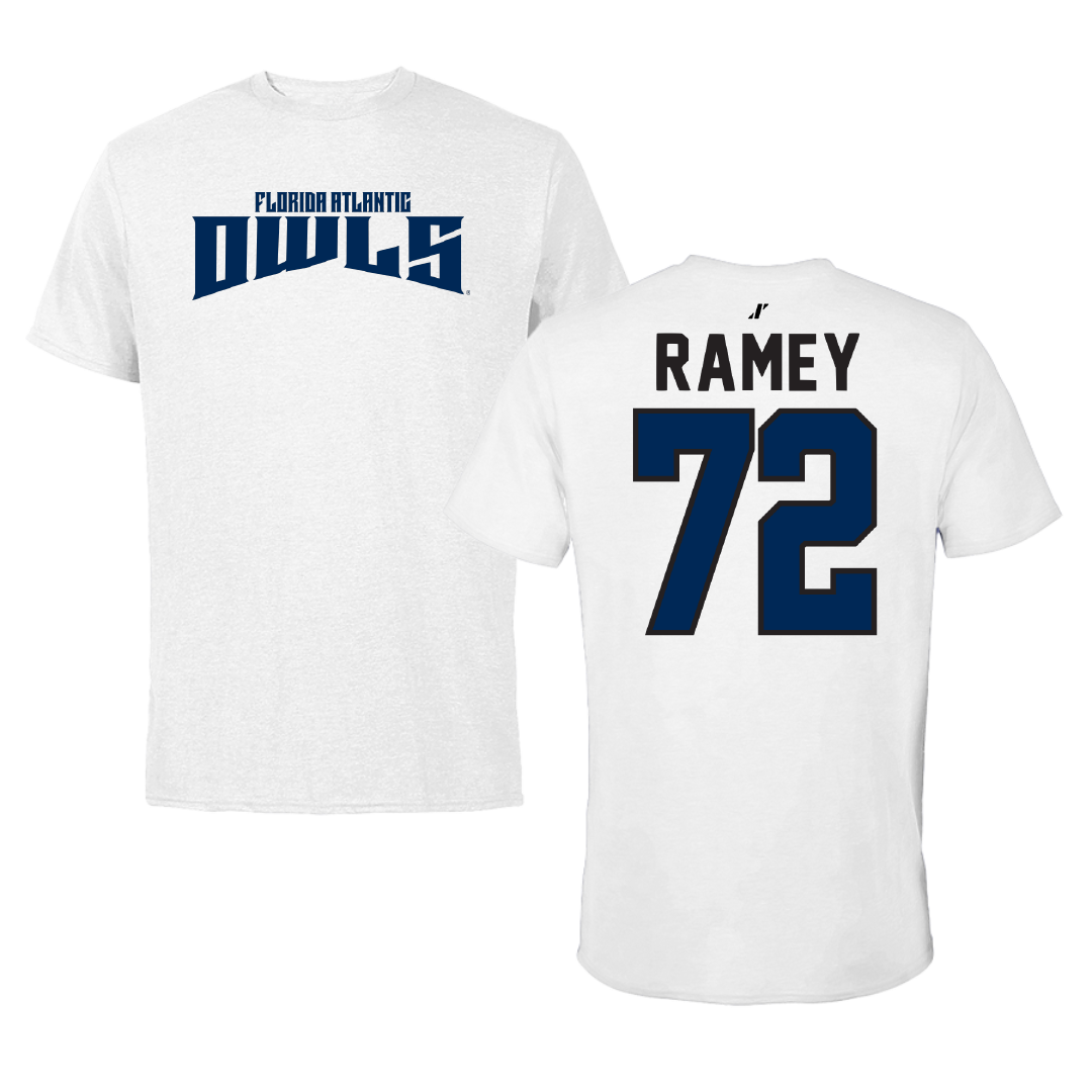 Florida Atlantic University Football White Classic Tee - #72 Brayden Ramey