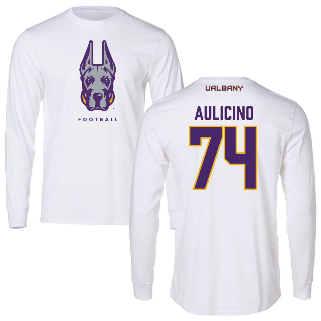University at Albany Football White Long Sleeve  - #74 Matt Aulicino