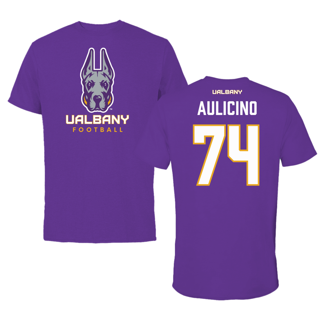 University at Albany Football Purple Tee  - #74 Matt Aulicino