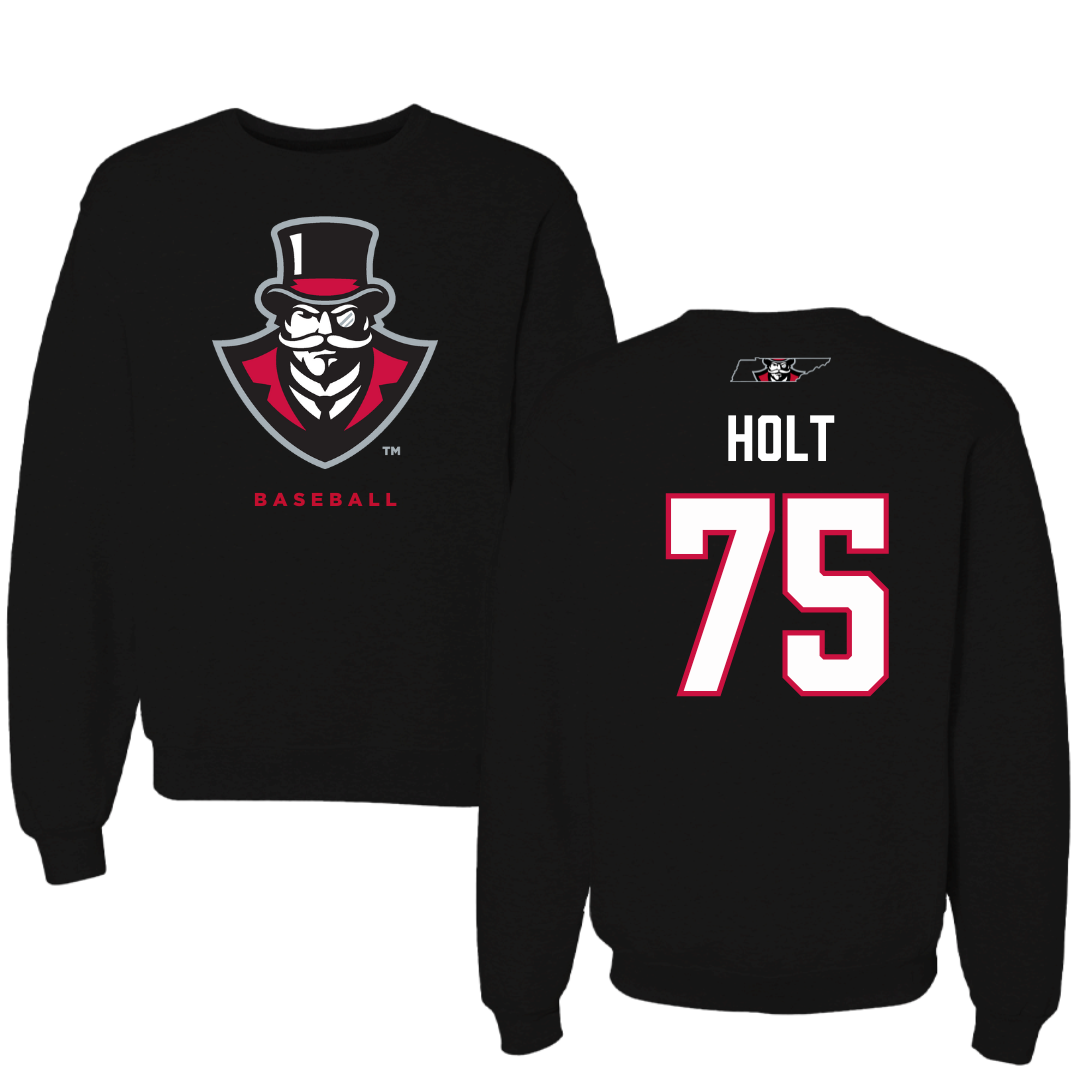 Austin Peay State University Baseball Black Mascot Crewneck - #75 Campbell Holt