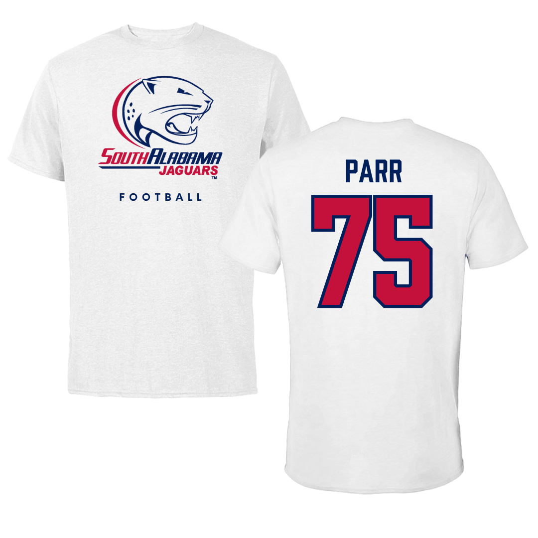 University of South Alabama Football White Tee  - #75 Damon Parr
