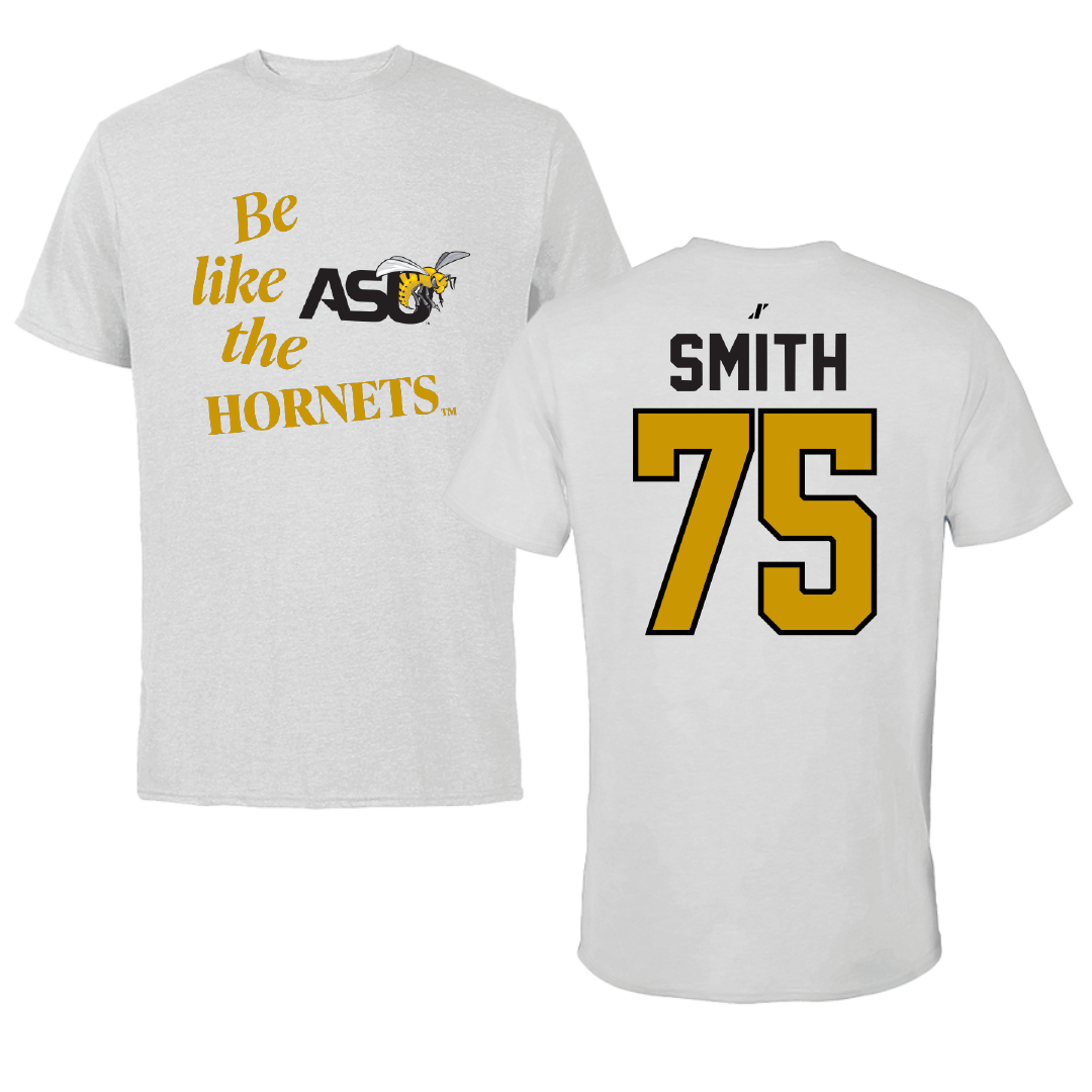 Alabama State University Football Light Gray Be Like Us Performance Tee - #75 Cameron Smith