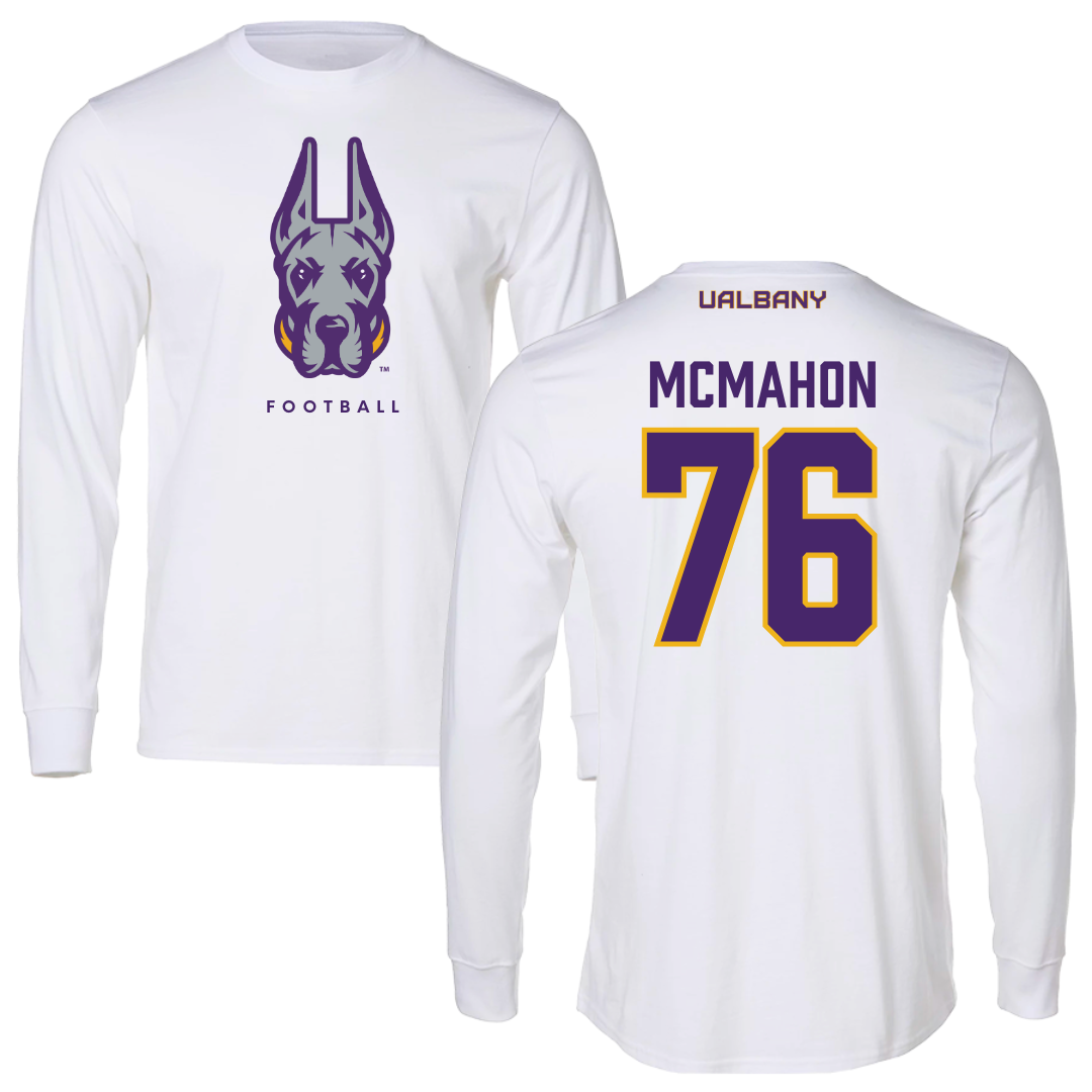 University at Albany Football White Long Sleeve  - #76 Joey McMahon