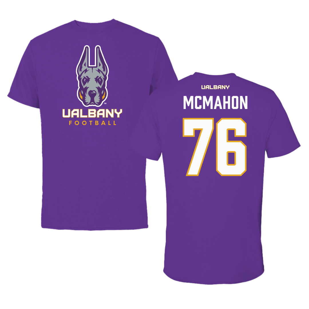 University at Albany Football Purple Tee  - #76 Joey McMahon