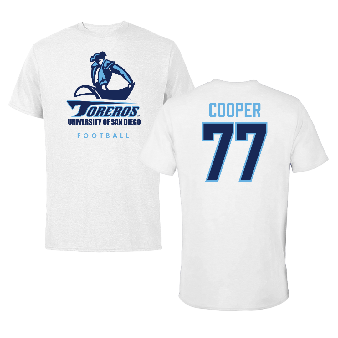 University of San Diego Football White Tee  - #77 Malachi Cooper