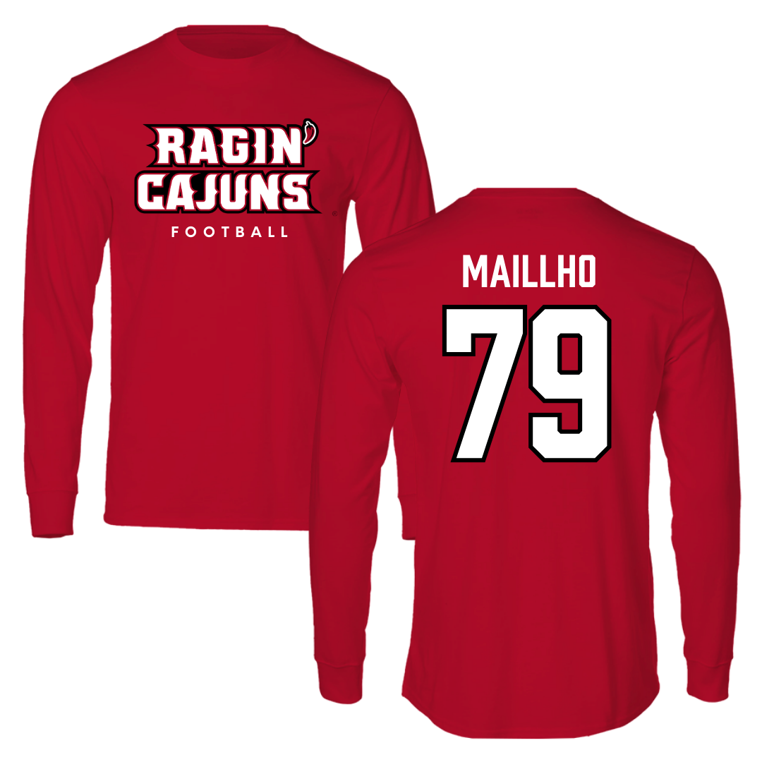 University of Louisiana at Lafayette Football Red Long Sleeve  - #79 Mackey Maillho