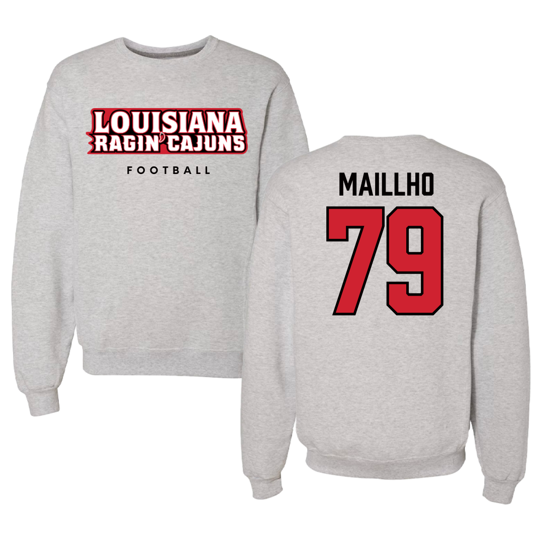 University of Louisiana at Lafayette Football Gray Crewneck  - #79 Mackey Maillho
