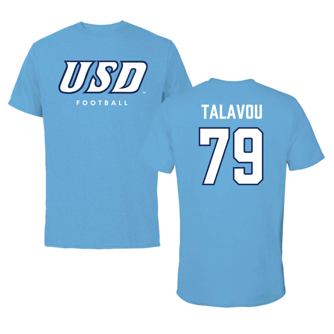 University of San Diego Football Carolina Blue Tee  - #79 Maicah Talavou