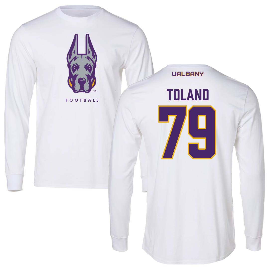 University at Albany Football White Long Sleeve  - #79 Ondre Toland