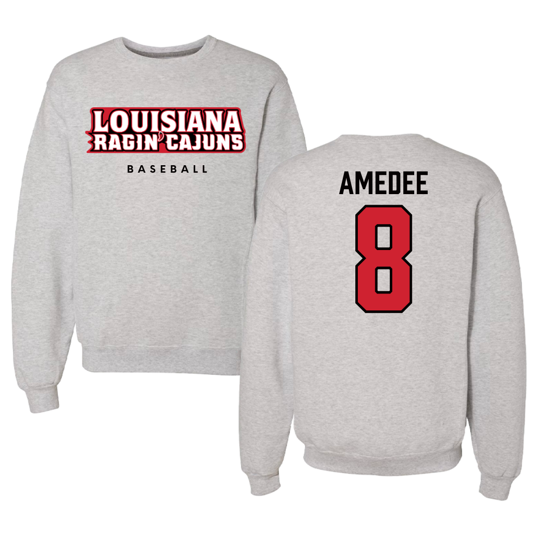 University of Louisiana at Lafayette Baseball Gray Crewneck  - #8 Lee Amedee
