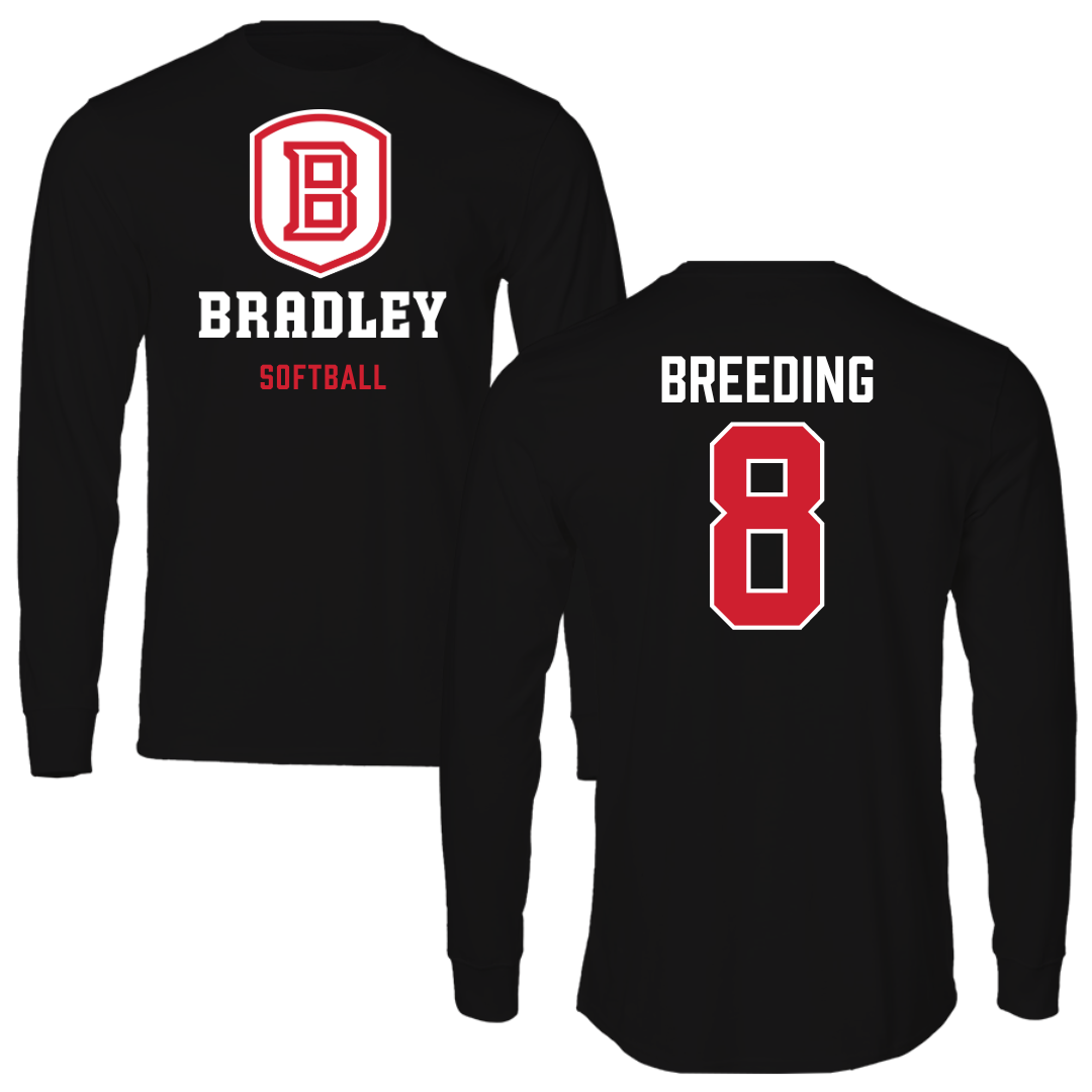 Bradley University Softball Black Block Long Sleeve - #8 Ashley Breeding