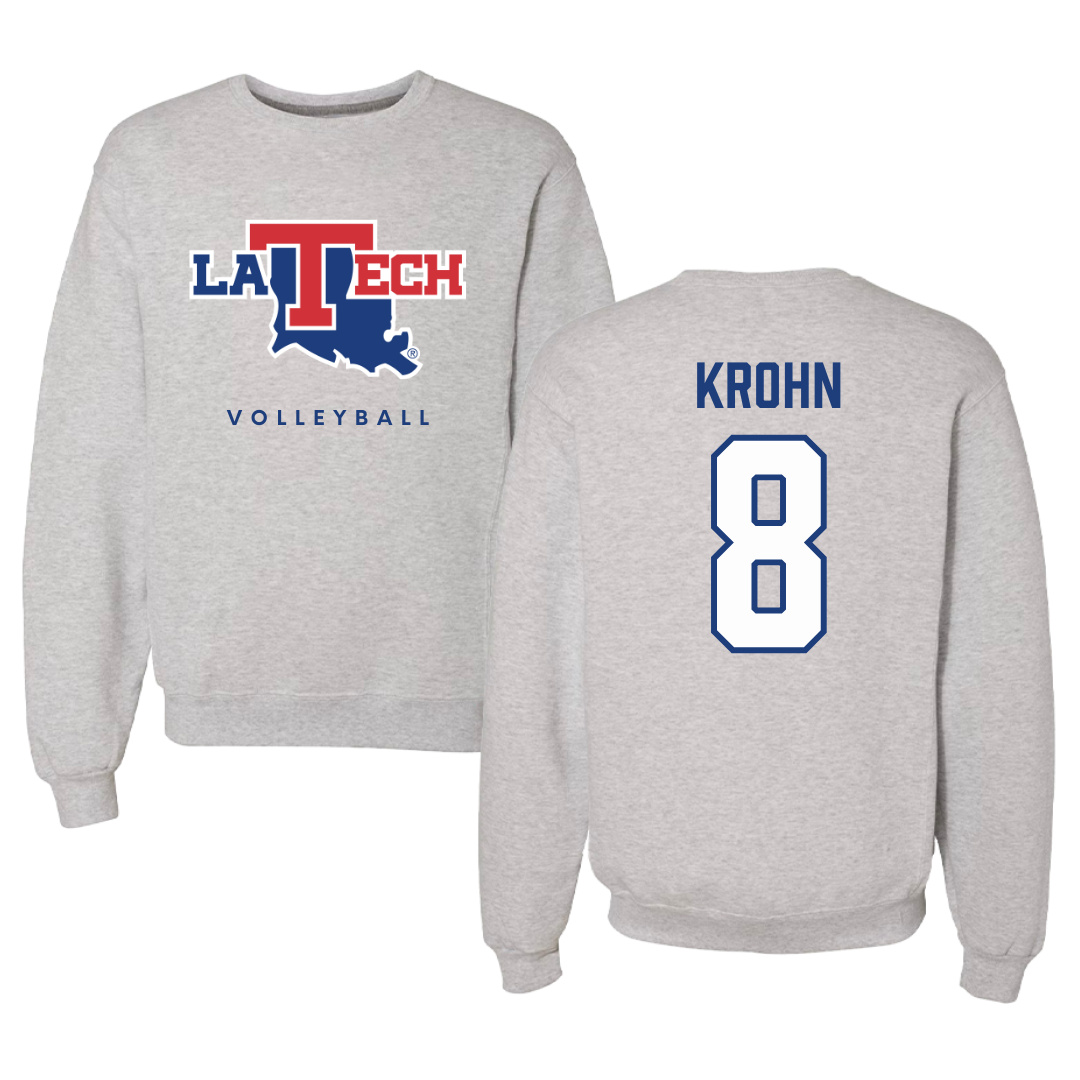 Louisiana Tech University Volleyball Gray Crewneck  - #8 Grace Krohn