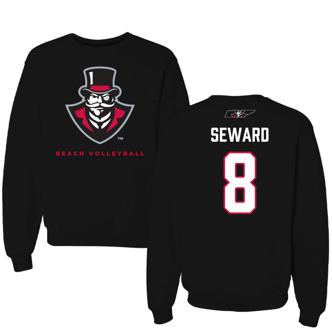 Austin Peay State University Beach Volleyball Black Mascot Crewneck - #8 Jamie Seward