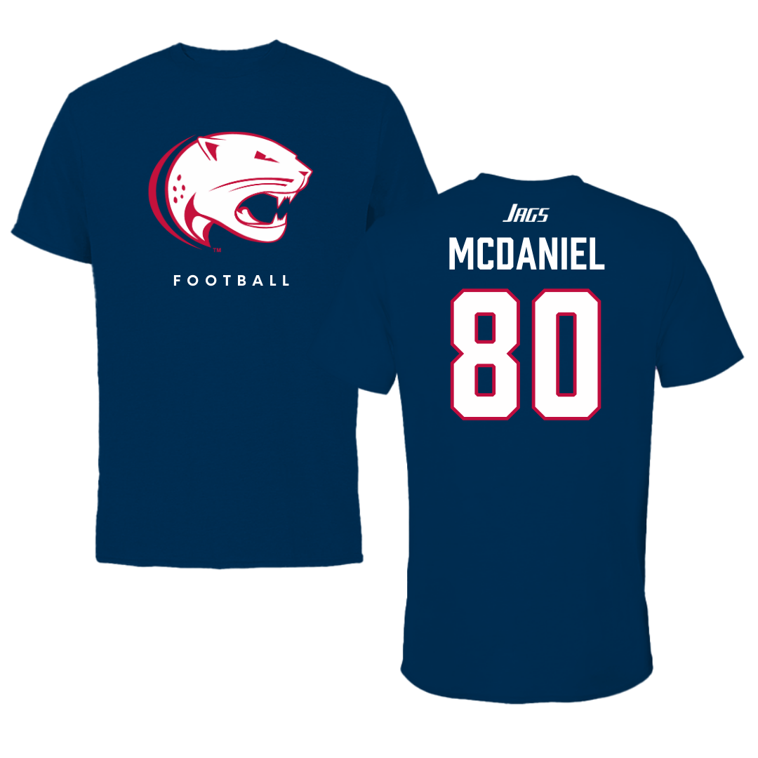 University of South Alabama Football Navy Tee  - #80 Hollis McDaniel