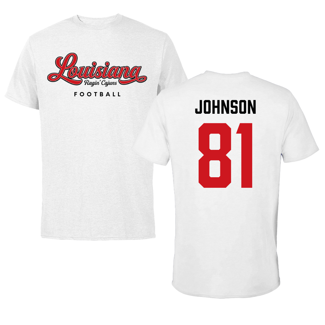University of Louisiana at Lafayette Football White Tee  - #81 Jaydon Johnson