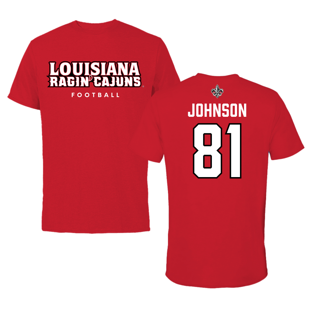 University of Louisiana at Lafayette Football Red Tee  - #81 Jaydon Johnson