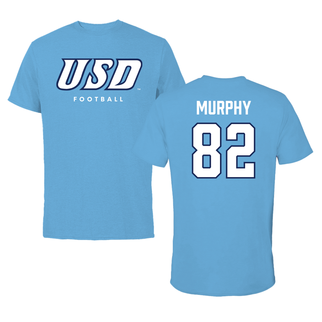 University of San Diego Football Carolina Blue Tee  - #82 Kollen Murphy