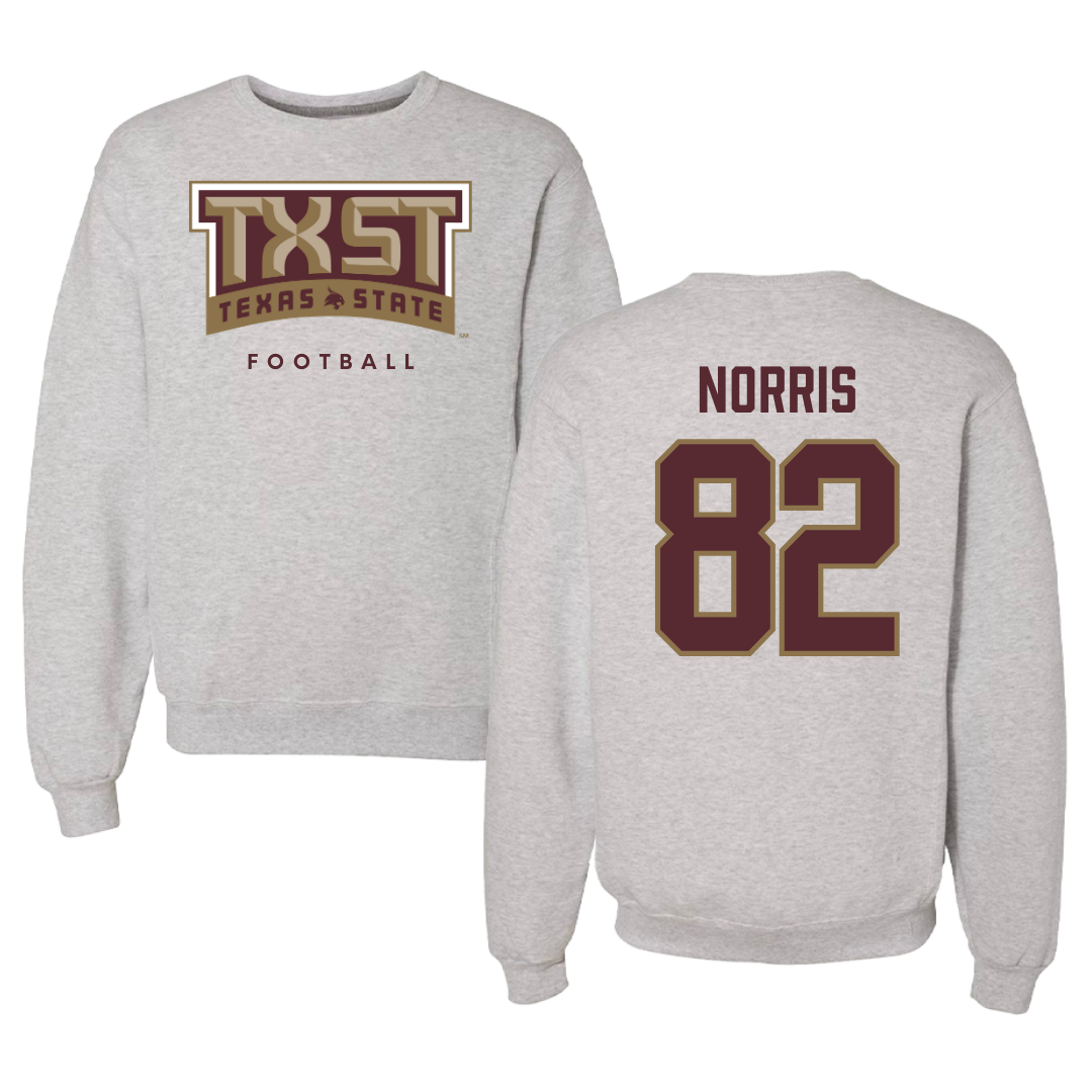 Texas State University Football Gray Crewneck  - #82 Isaac Norris