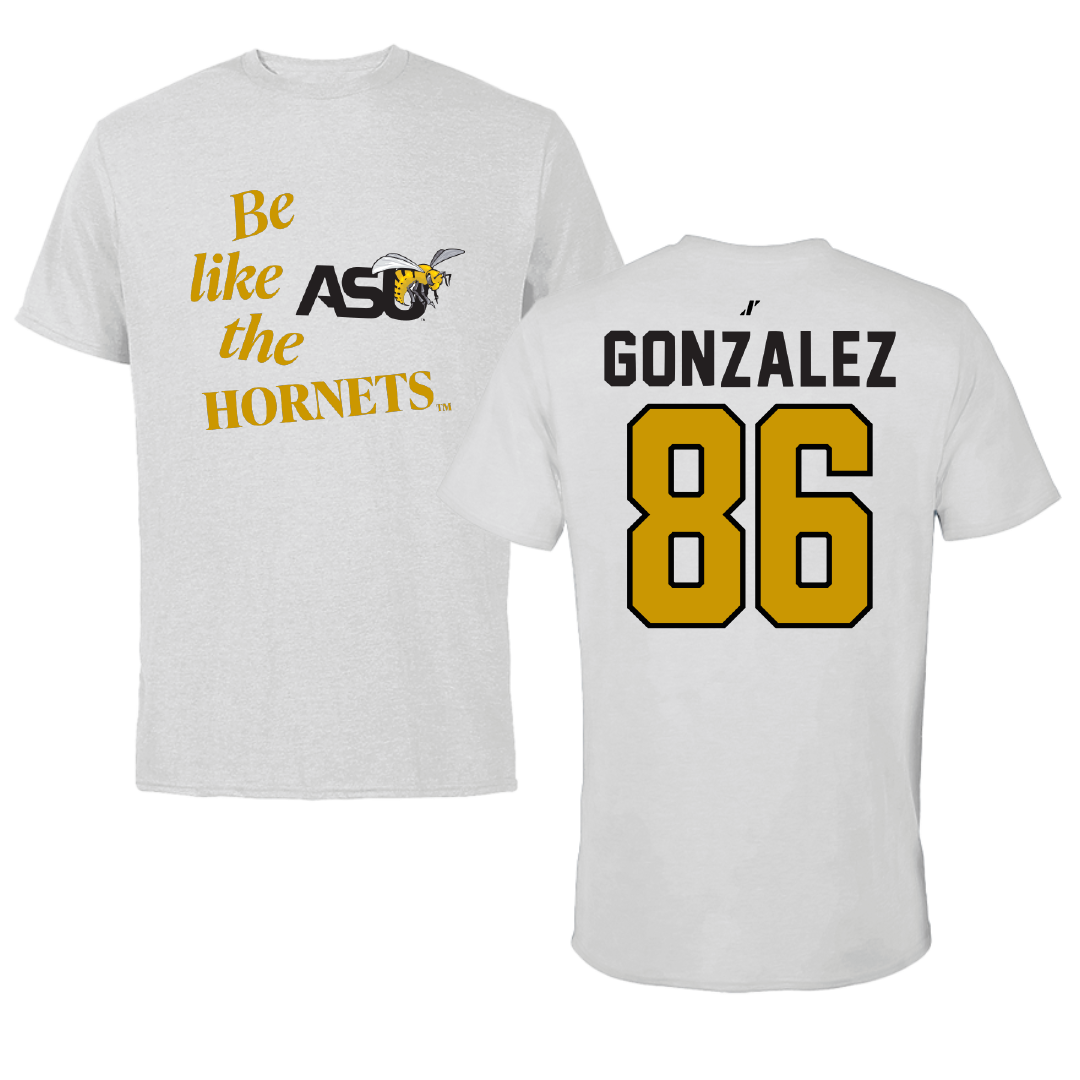 Alabama State University Football Light Gray Be Like Us Performance Tee - #86 Drake Gonzalez