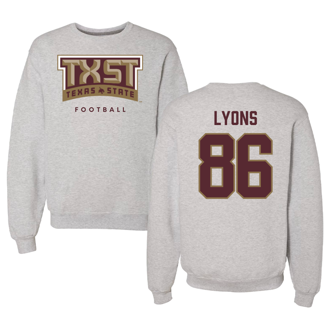 Texas State University Football Gray Crewneck  - #86 Titus Lyons