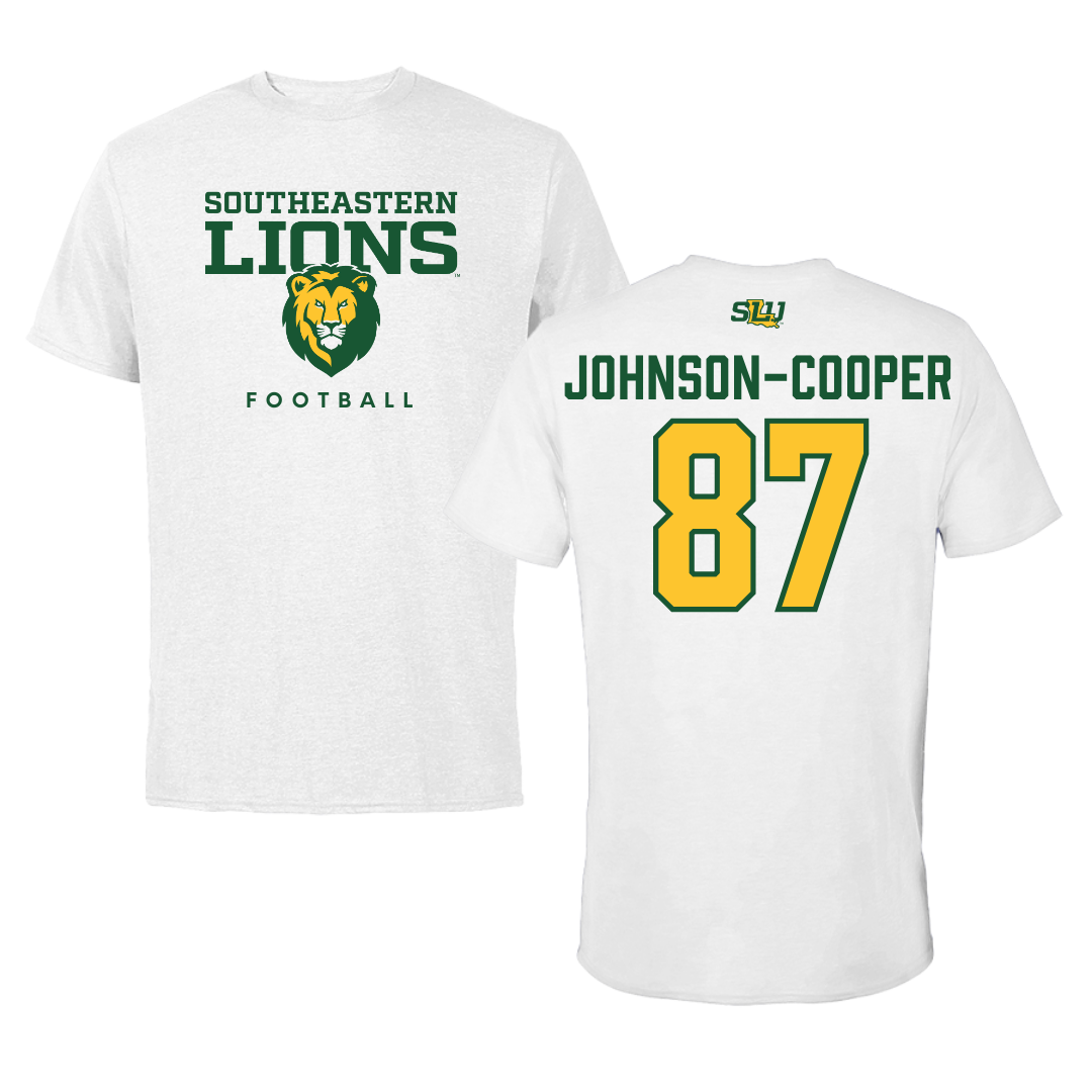 Camiseta blanca de fútbol americano de la Universidad Southeastern Louisiana - #87 Demarea Johnson-Cooper